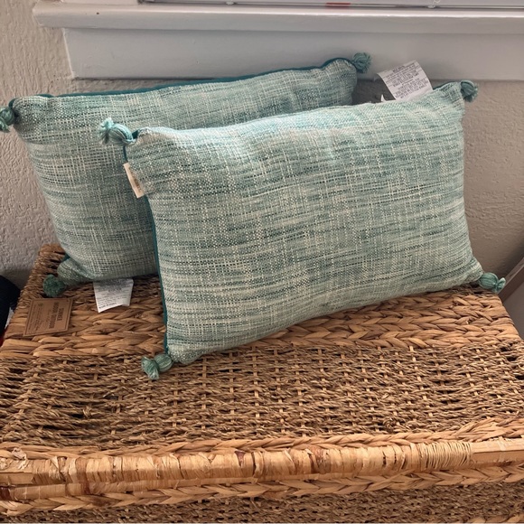 World Market Woven Teal Blue Pillows Set of 2 NEW - Picture 6 of 9